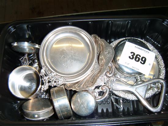 Collection of minor and silver plated items including butter dishes, patch boxes etc